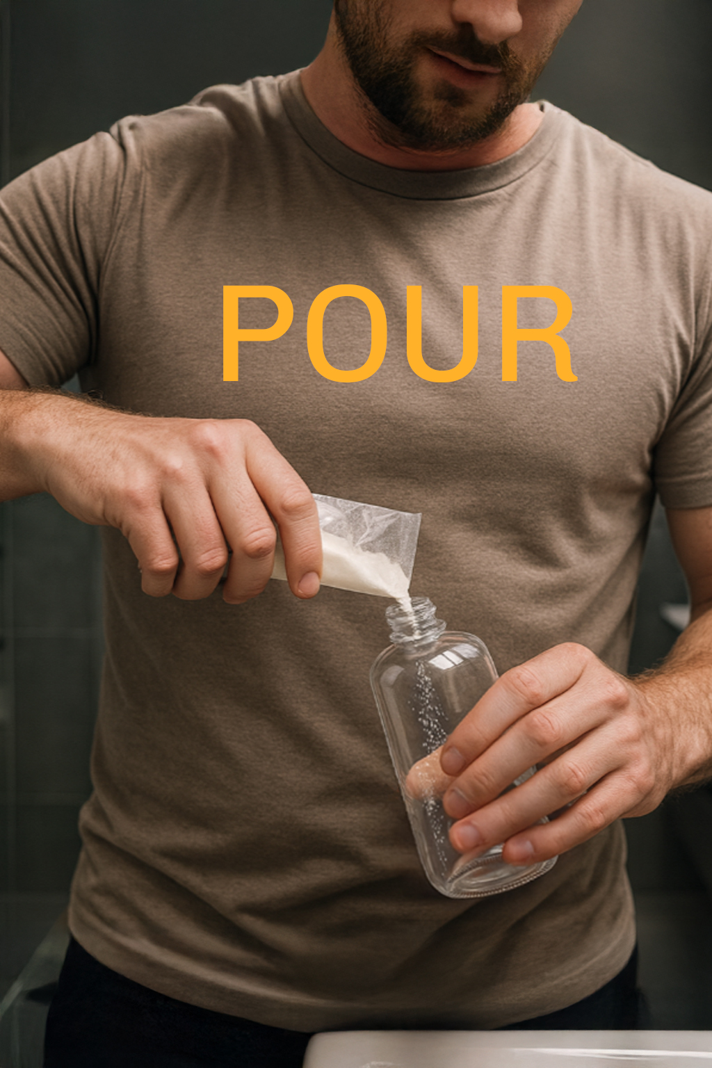 Step 1: Pour the powder packet into your bottle